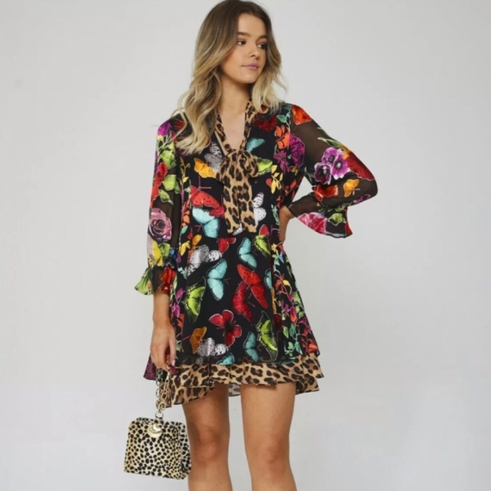 Alice + Olivia Moore butterfly 🦋 cheetah 🐆 print dress XS
